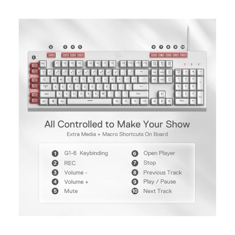 Redragon K512 SHIVA RGB – White Wired Gaming Keyboard