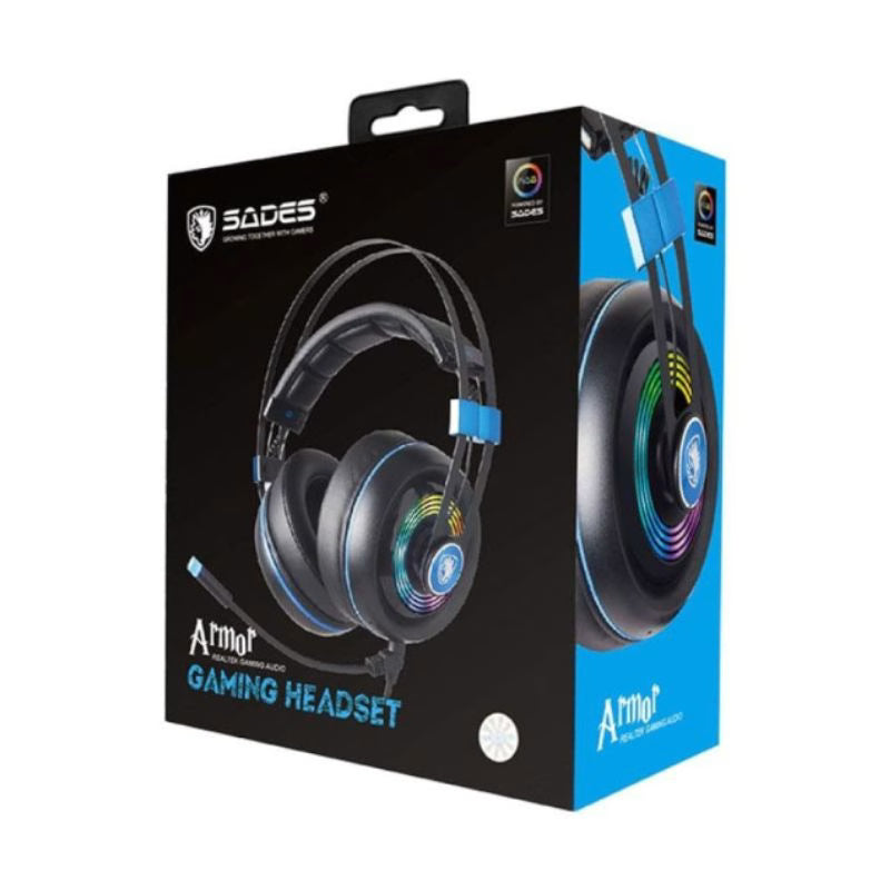 SADES ARMOR SA-918, سماعة رأس ألعاب RGB، سلكية بمنفذ USB - أزرق