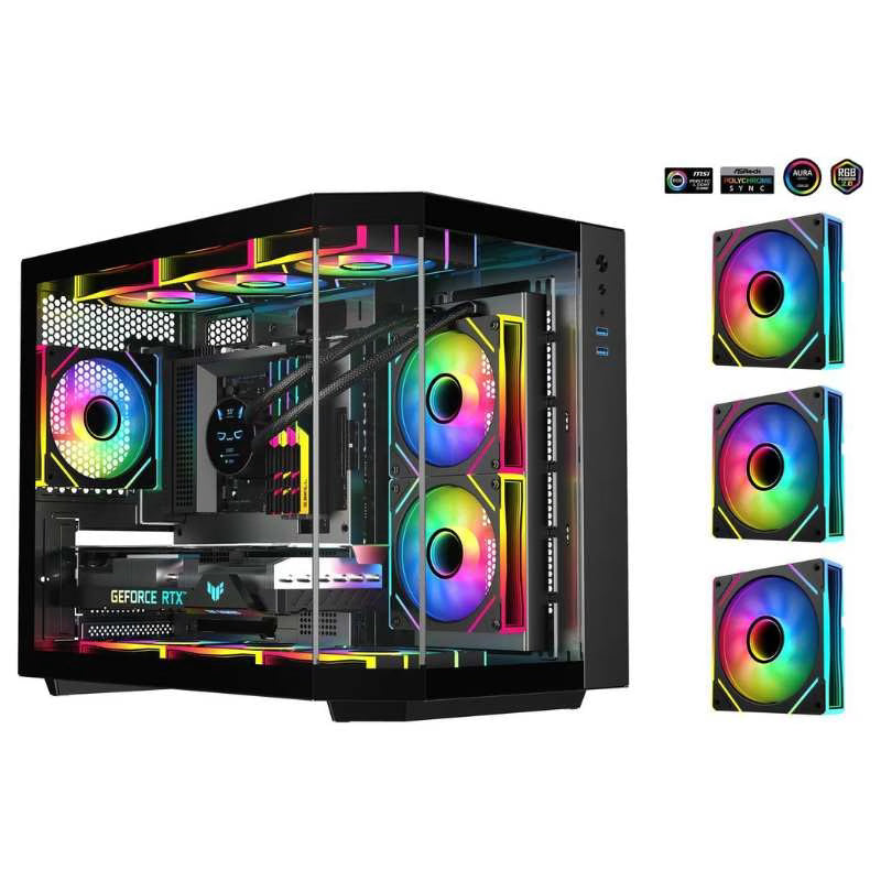 SAMA Neview 2771M MATX Tempered Glass Gaming Case (3 Pre-Installed ARGB Fans + ARGB HUB FAN) – Black