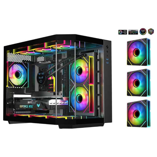SAMA Neview 2771M MATX Tempered Glass Gaming Case (3 Pre-Installed ARGB Fans + ARGB HUB FAN) – Black