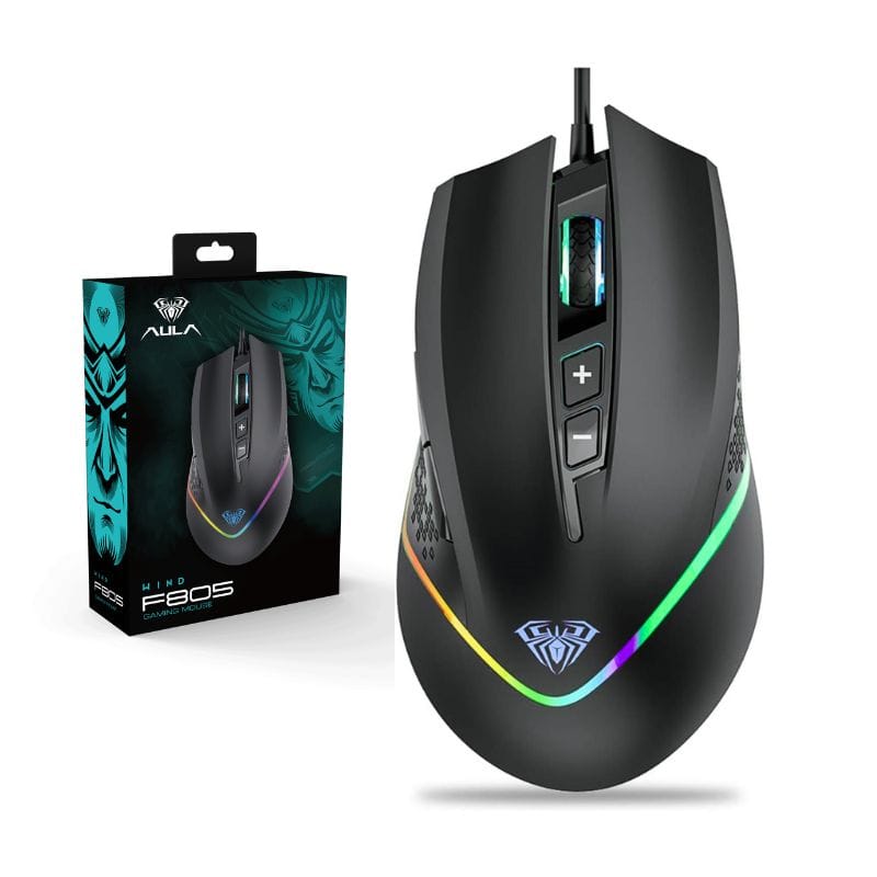 AULA F805 Wired Ergonomic 6400 DPI RGB Gaming Mouse Black