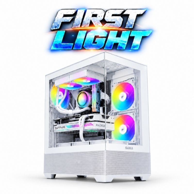 First Light Gaming PC – Core i5-12400F & RX 9060 XT 16GB, 16GB DDR5, 1TB NVMe – White