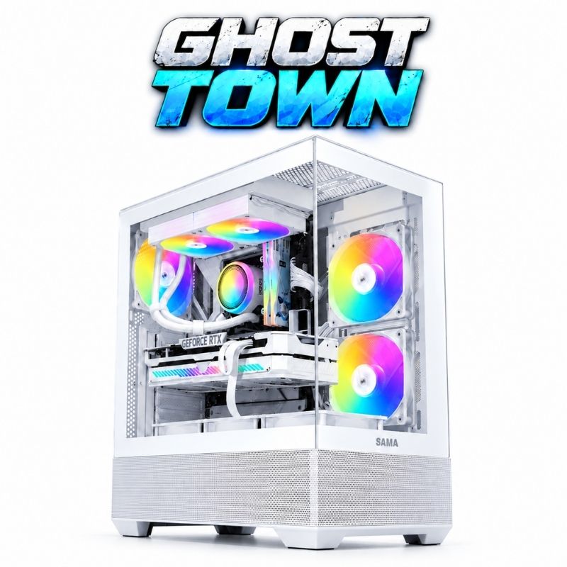 Ghost Town Gaming PC – Ryzen 5 5600X & RX 9060 XT 16GB, 16GB DDR4, 1TB NVMe – White