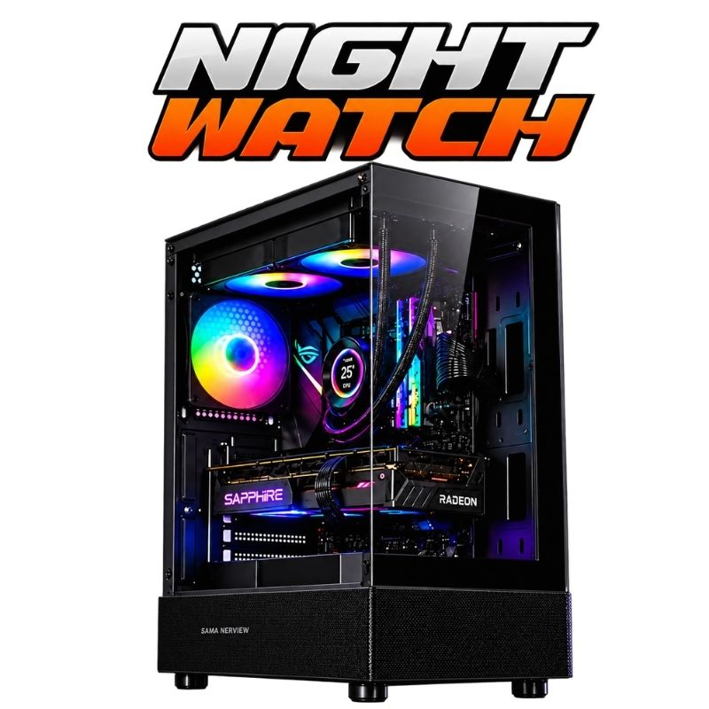 Night Watch Gaming PC – Core i5-12400F & RX 9060 XT 16GB, 16GB DDR4, 1TB NVMe – Black