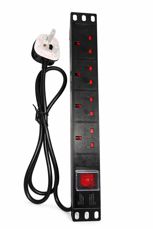 PDU 19" GeTX 6 Ways UK Power Sockets – Horizontal Type | 1.5mm Cable | 2 Meters-PDU-6P-UK