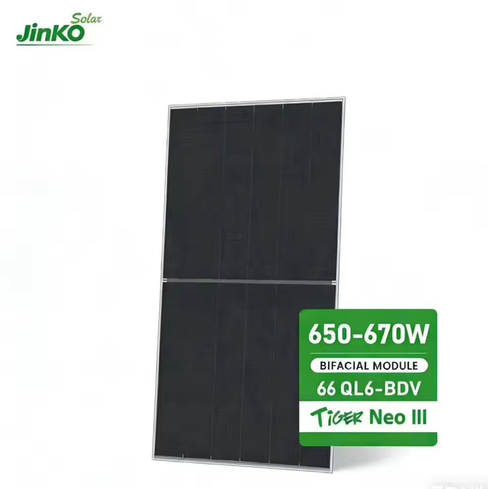 Jinko Solar Tiger Neo 3.0 JKM650-670N-66QL6-BDV bifacial solar panel