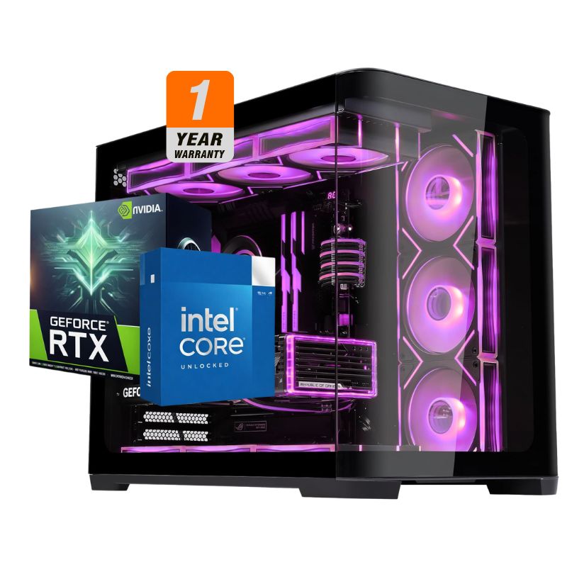 كمبيوتر ألعاب Cyber Tyrant - Core Ultra 5 225F و RTX 5060 Ti 16GB، 32GB DDR5، 1TB NVMe - أسود
