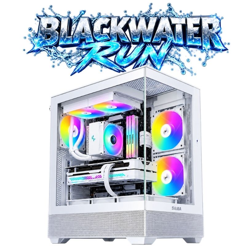 Blackwater Run Gaming PC – Ryzen 5 5600X & RX 9060 XT 16GB, 16GB DDR4, 1TB NVMe – White