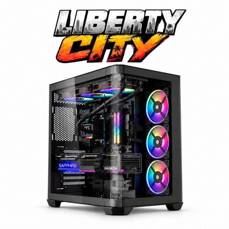Liberty City Gaming PC – Core i5-12400F & RX 9060 XT 16GB, 16GB DDR4, 1TB NVMe – Black