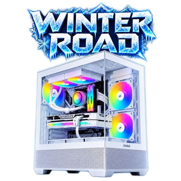 Winter Road Gaming PC – Ryzen 5 5600X & RX 9060 XT 16GB, 16GB DDR4, 1TB NVMe – White