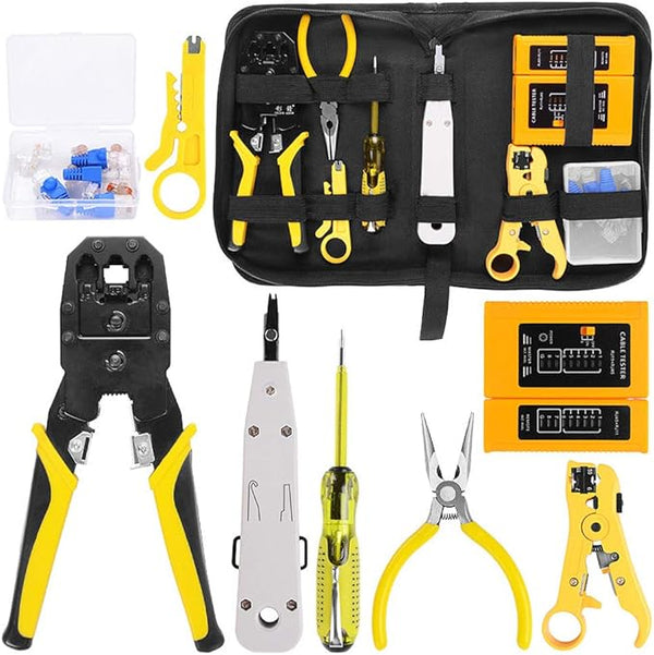 Network Repairing Plier, Handskit RJ45 RJ11 RJ12 Network Repag Plier Tool Kit with Cable Tester Spring Clamp Crimping Tool Crimping Pliers
