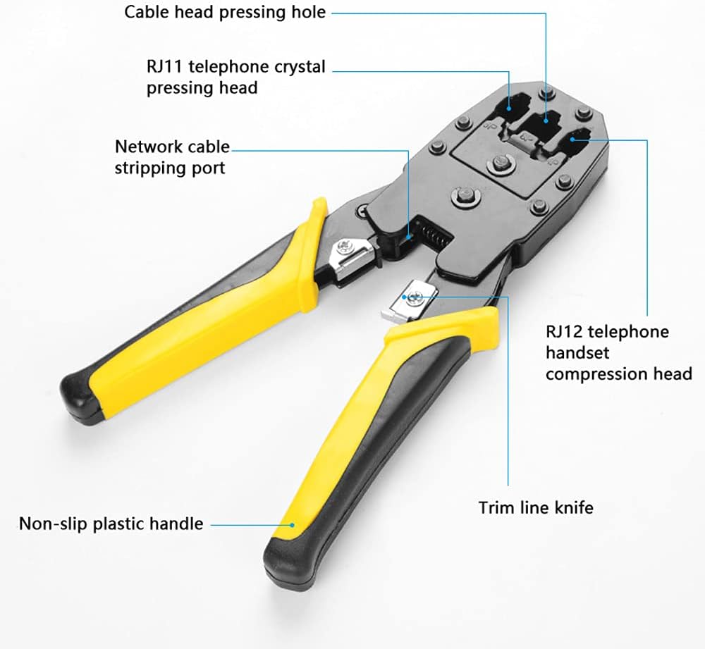 Network Repairing Plier, Handskit RJ45 RJ11 RJ12 Network Repag Plier Tool Kit with Cable Tester Spring Clamp Crimping Tool Crimping Pliers
