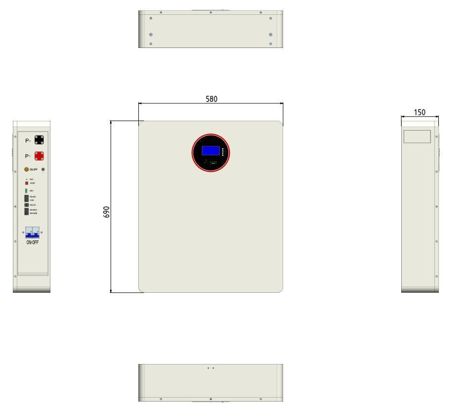 Ubetter 10kWh wall-mounted lithium battery dimensions