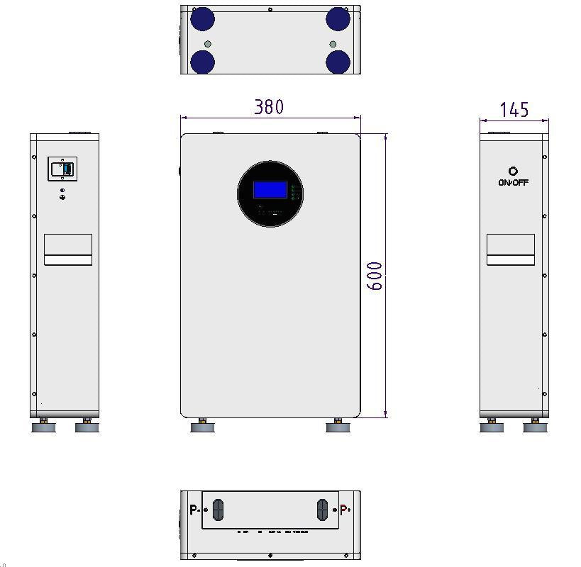 Ubetter 5kWh lithium battery dimensions and enclosure drawing